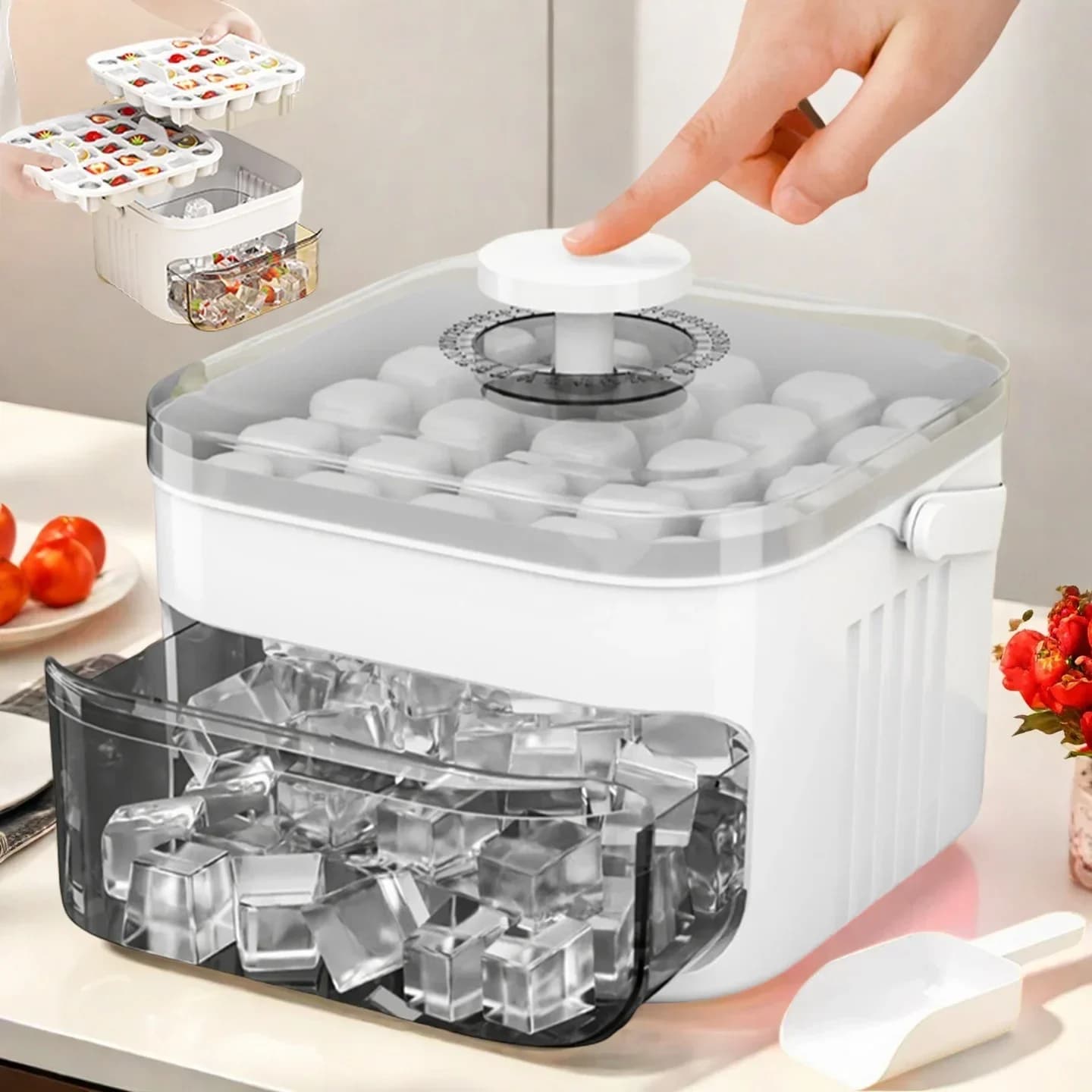Kutija za ledene kocke velikog kapaciteta s dva sloja